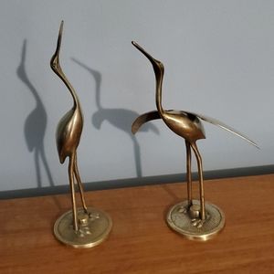 Set of 2 Vintage brass birds cranes Mid century